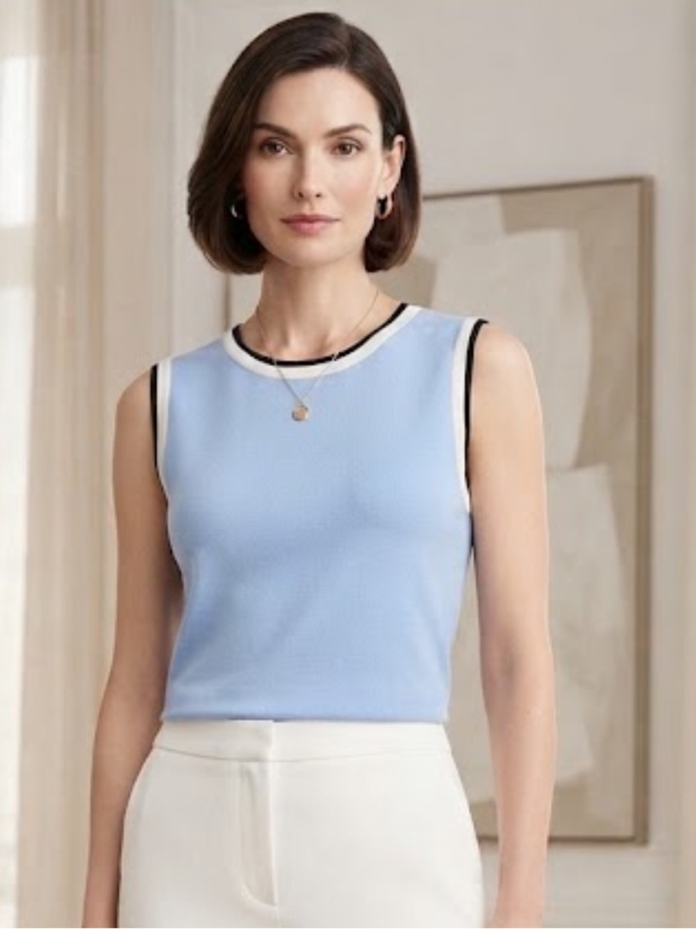 NWT Talbots blue w black white border shell